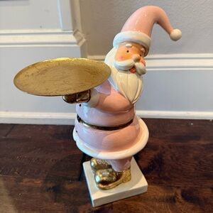 Pastel Santa Claus with Gold Tray Pink Christmas Decor Statue Pinkmas